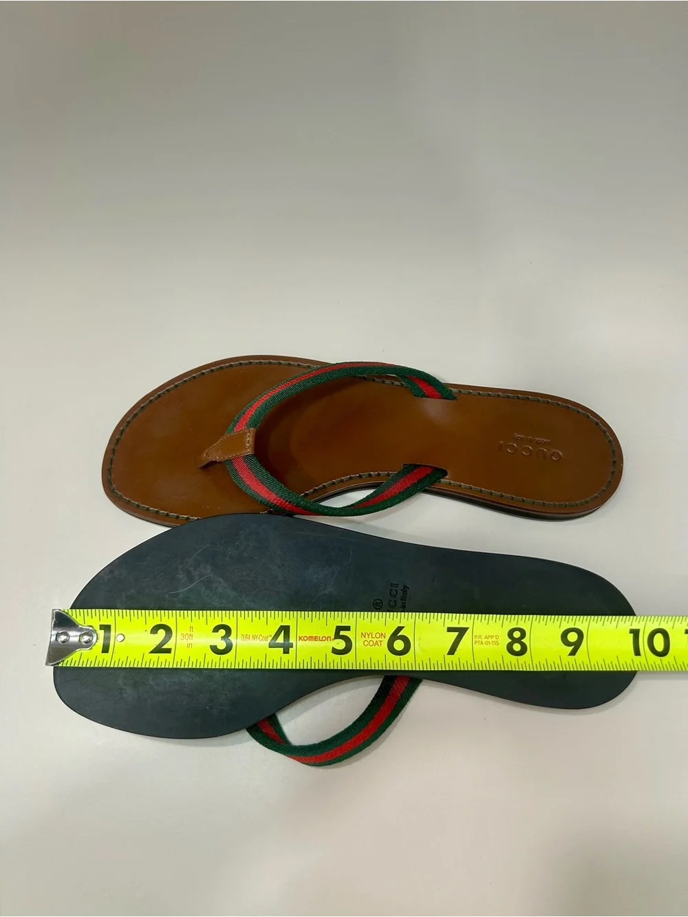 Gucci Web Leather Sandal Stripe Flip Flop Flat Authentic